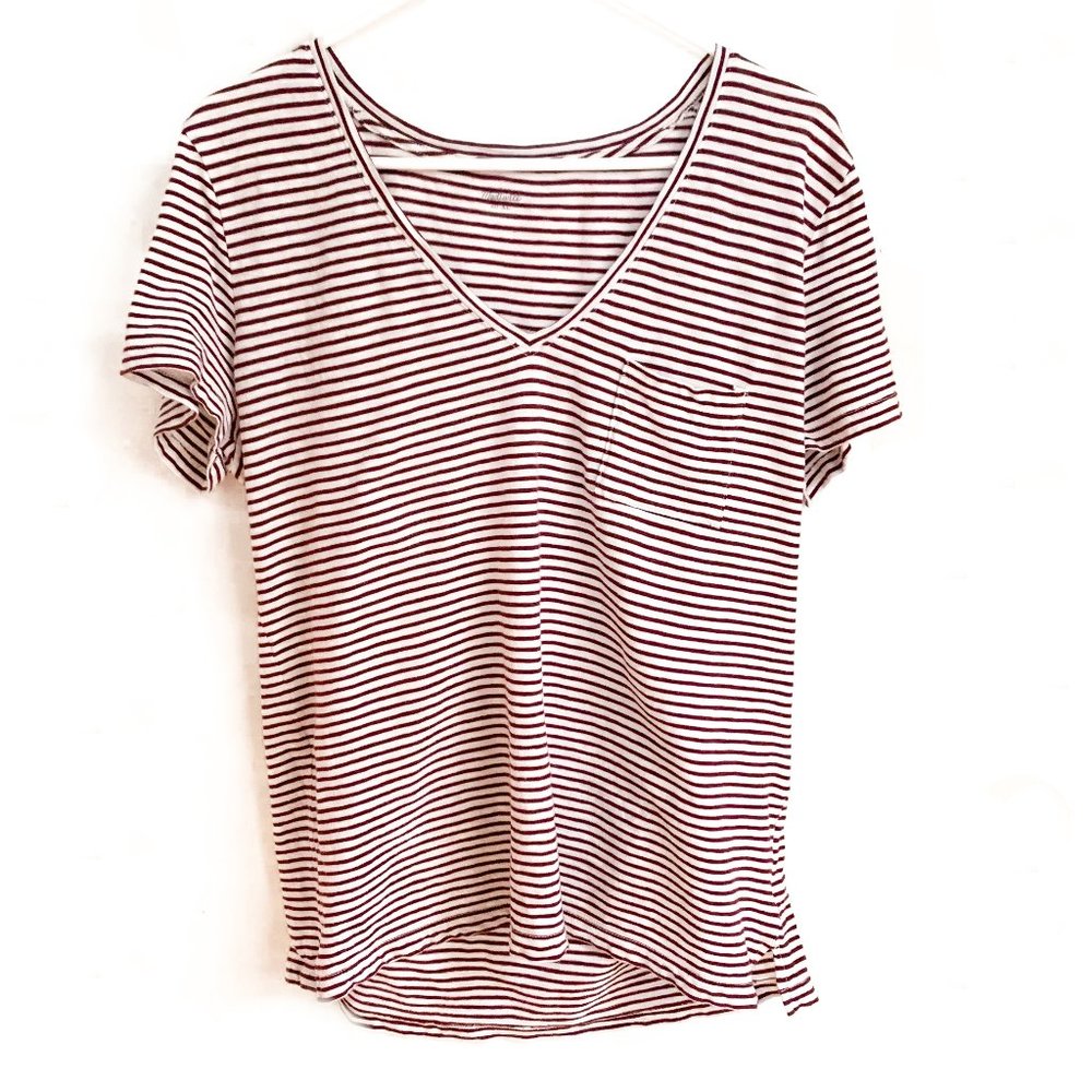 madewell cotton v-neck pocket tee in simone stripe - Picture 2 of 4